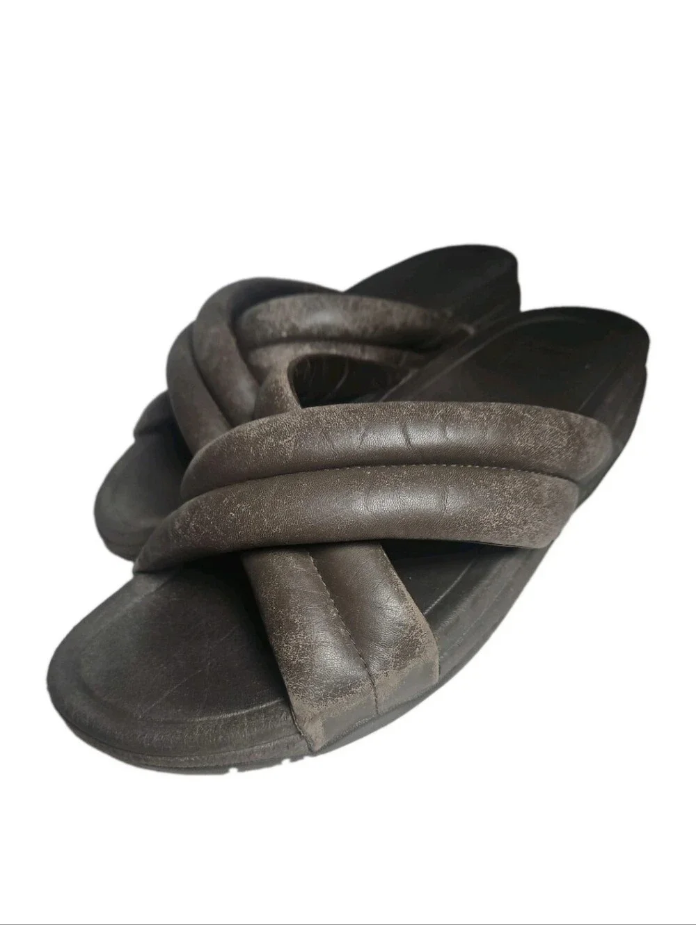 FitFlop men Brown Leather Slide Sandals Slip-On Solid 10.5 Standard[8D